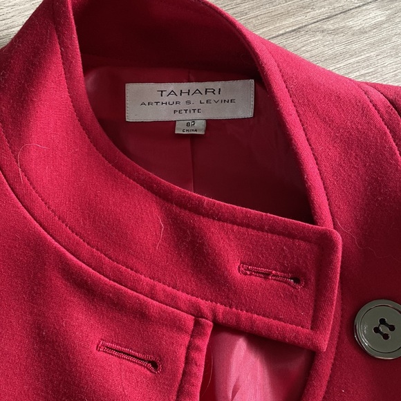 TAHARI ARTHUR S LEVINE skirt suit red modern stand up neck collar flare blazer - Picture 3 of 3